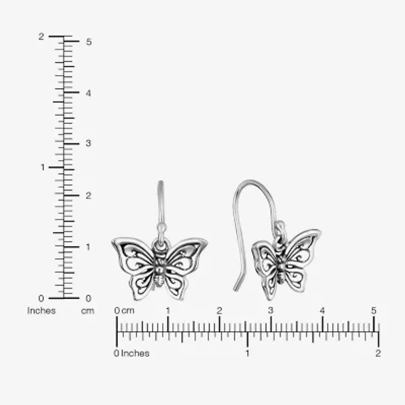 Butterfly Womens Sterling Silver Butterfly Drop Earrings