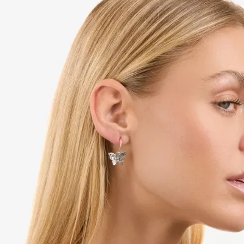 Butterfly Womens Sterling Silver Butterfly Drop Earrings