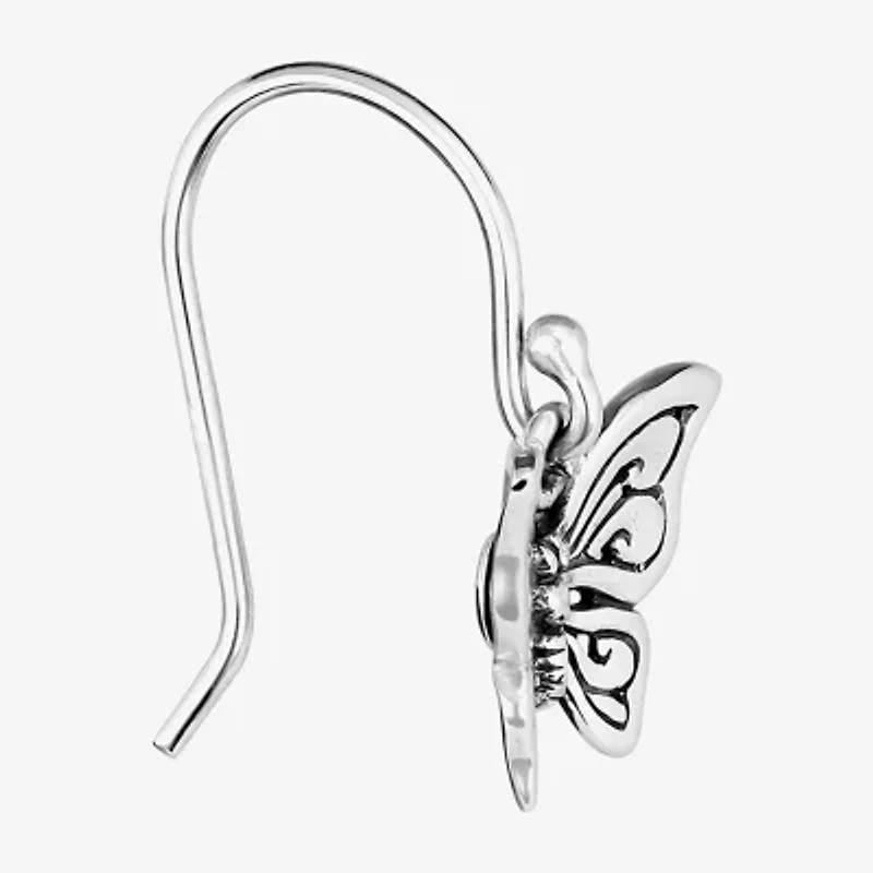 Butterfly Womens Sterling Silver Butterfly Drop Earrings