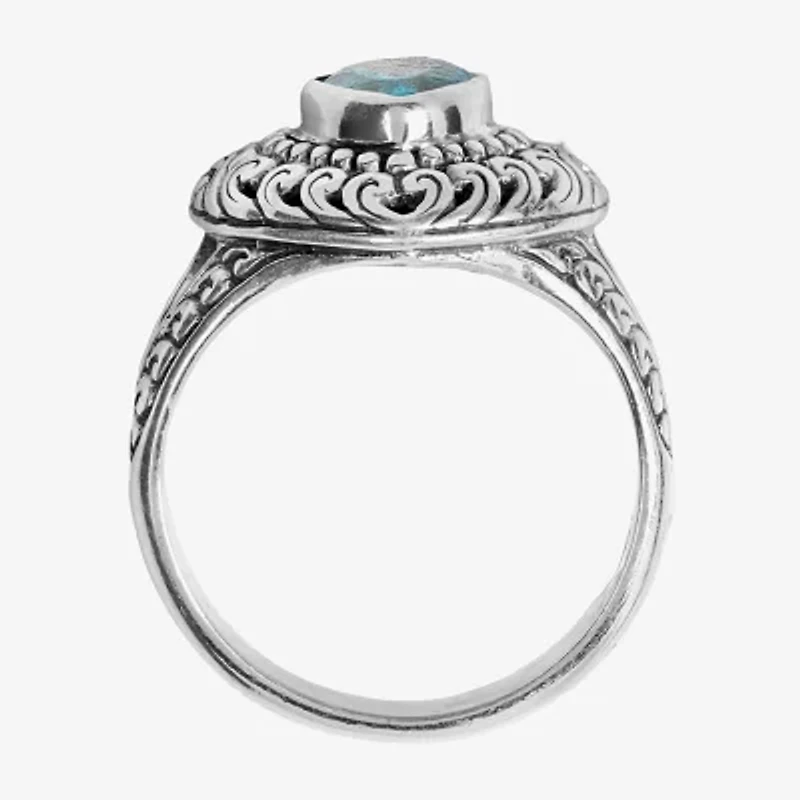 Womens Blue Cubic Zirconia Sterling Silver Heart Cocktail Ring