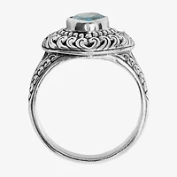 Womens Blue Cubic Zirconia Sterling Silver Heart Cocktail Ring
