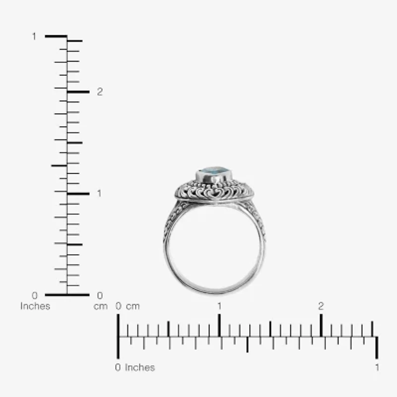 Womens Blue Cubic Zirconia Sterling Silver Heart Cocktail Ring