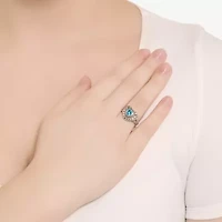 Womens Blue Cubic Zirconia Sterling Silver Heart Cocktail Ring