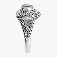 Womens Blue Cubic Zirconia Sterling Silver Heart Cocktail Ring