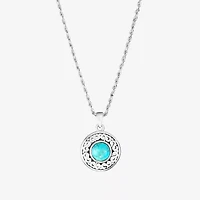 Womens Enhanced Blue Turquoise Sterling Silver Round 18 Inch Pendant Necklace