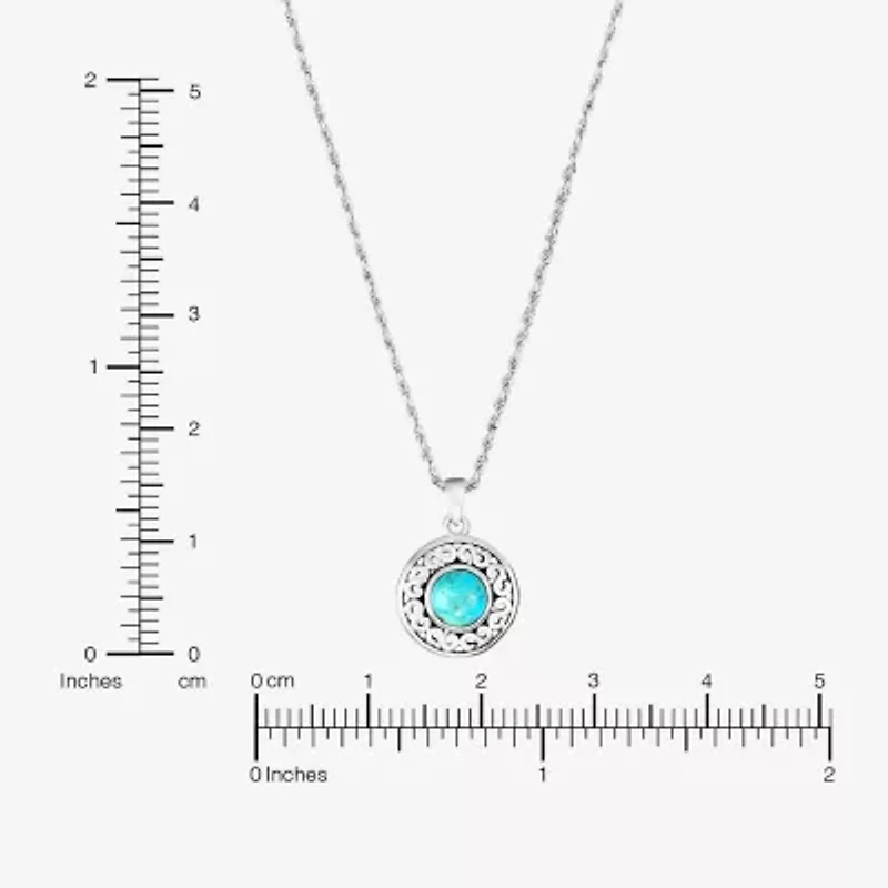 Womens Enhanced Blue Turquoise Sterling Silver Round 18 Inch Pendant Necklace
