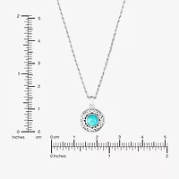 Womens Enhanced Blue Turquoise Sterling Silver Round 18 Inch Pendant Necklace