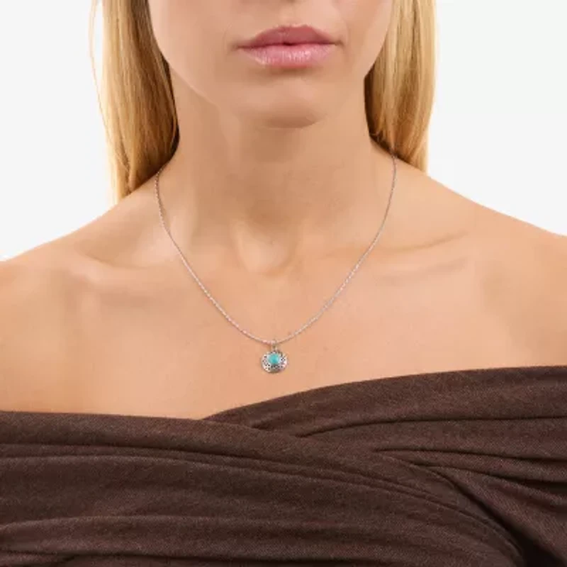 Womens Enhanced Blue Turquoise Sterling Silver Round 18 Inch Pendant Necklace