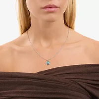 Womens Enhanced Blue Turquoise Sterling Silver Round 18 Inch Pendant Necklace