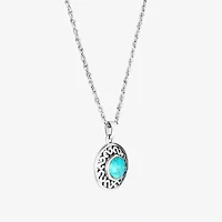 Womens Enhanced Blue Turquoise Sterling Silver Round 18 Inch Pendant Necklace