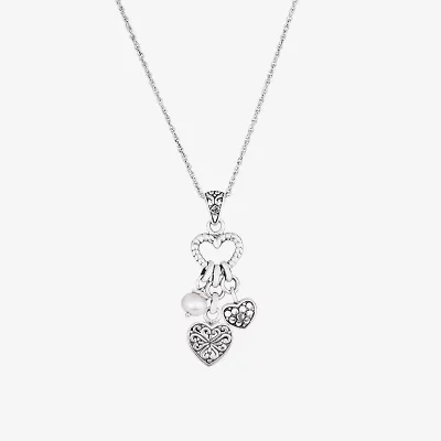 Womens White Sterling Silver Heart 18 Inch Pendant Necklace