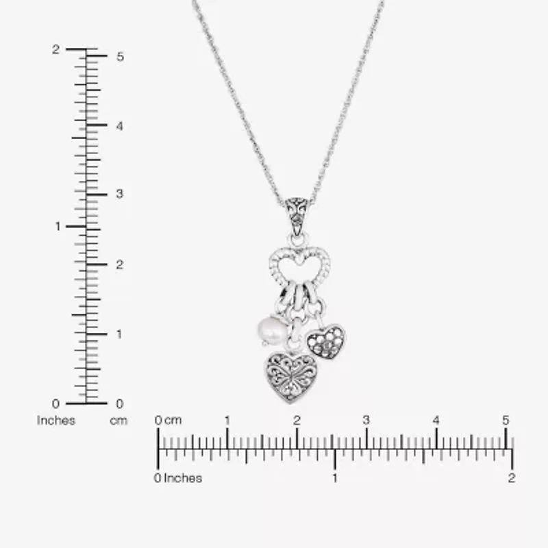 Womens White Sterling Silver Heart 18 Inch Pendant Necklace