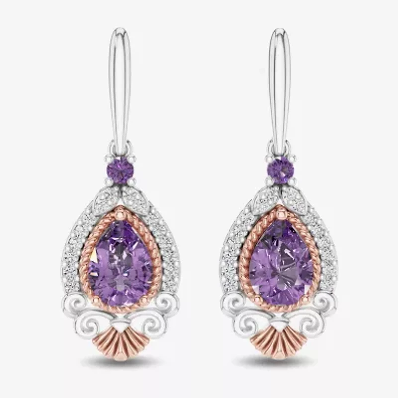 Womens 1/6 CT. T.W. Genuine Purple Amethyst 14K Rose Gold Sterling Silver Ariel Princess The Little Mermaid Drop Earrings