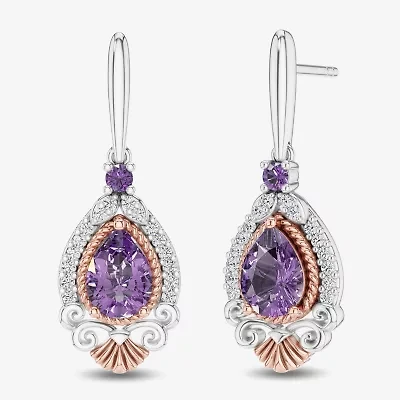 Womens 1/6 CT. T.W. Genuine Purple Amethyst 14K Rose Gold Sterling Silver Ariel Princess The Little Mermaid Drop Earrings