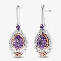 Womens 1/6 CT. T.W. Genuine Purple Amethyst 14K Rose Gold Sterling Silver Ariel Princess The Little Mermaid Drop Earrings