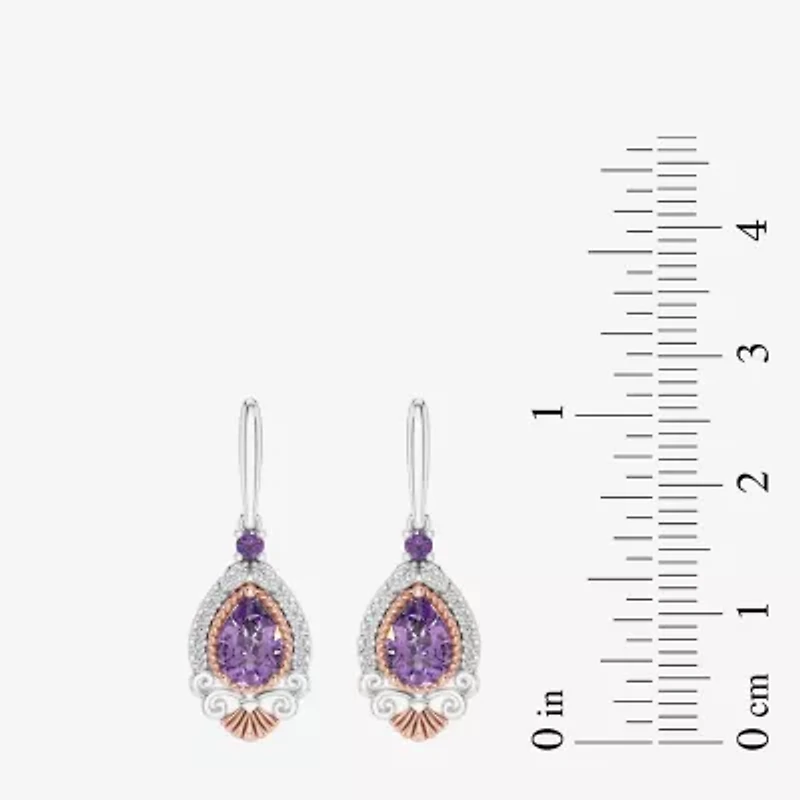 Womens 1/6 CT. T.W. Genuine Purple Amethyst 14K Rose Gold Sterling Silver Ariel Princess The Little Mermaid Drop Earrings