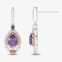 Womens 1/6 CT. T.W. Genuine Purple Amethyst 14K Rose Gold Sterling Silver Ariel Princess The Little Mermaid Drop Earrings