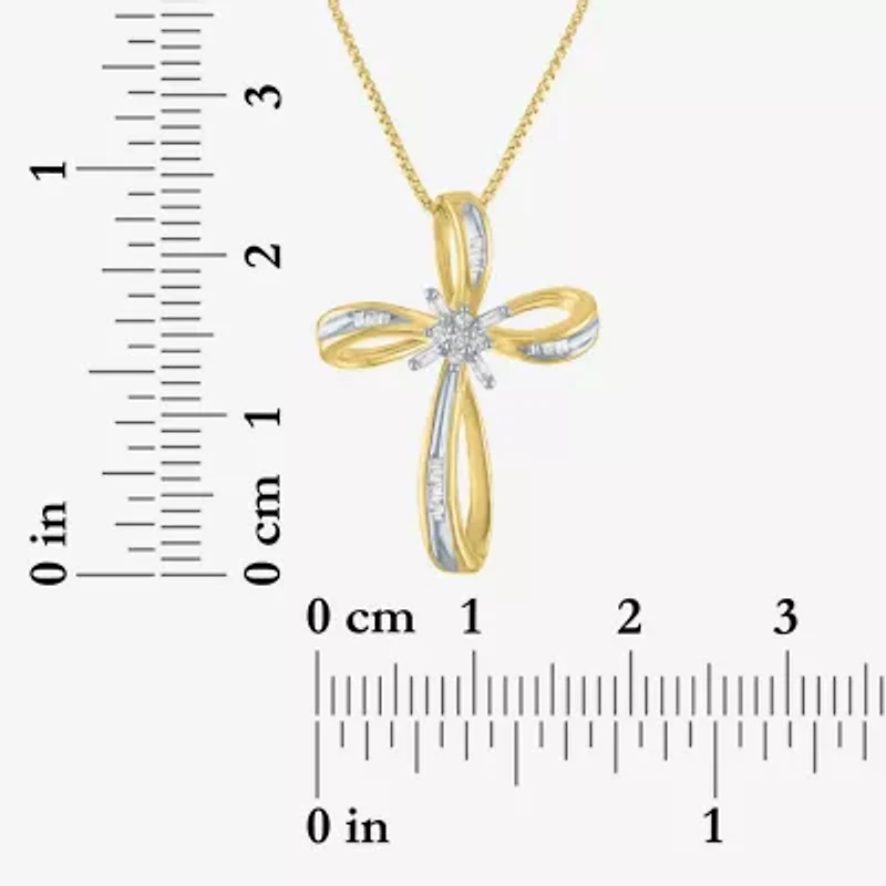 1/10 CT.T.W. Natural Diamond Sterling SIlver Ribbon-Style Cross Pendant Necklace