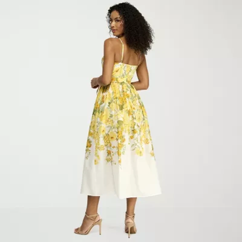 Premier Amour Womens Sleeveless Floral Midi Fit + Flare Dress