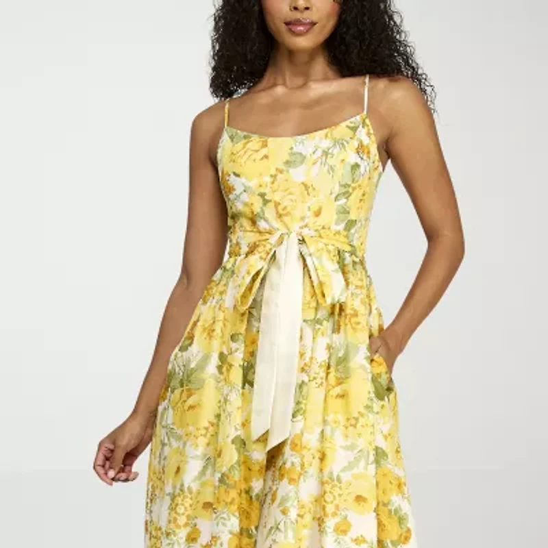 Premier Amour Womens Sleeveless Floral Midi Fit + Flare Dress