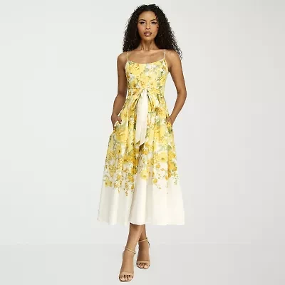 Premier Amour Womens Sleeveless Floral Midi Fit + Flare Dress