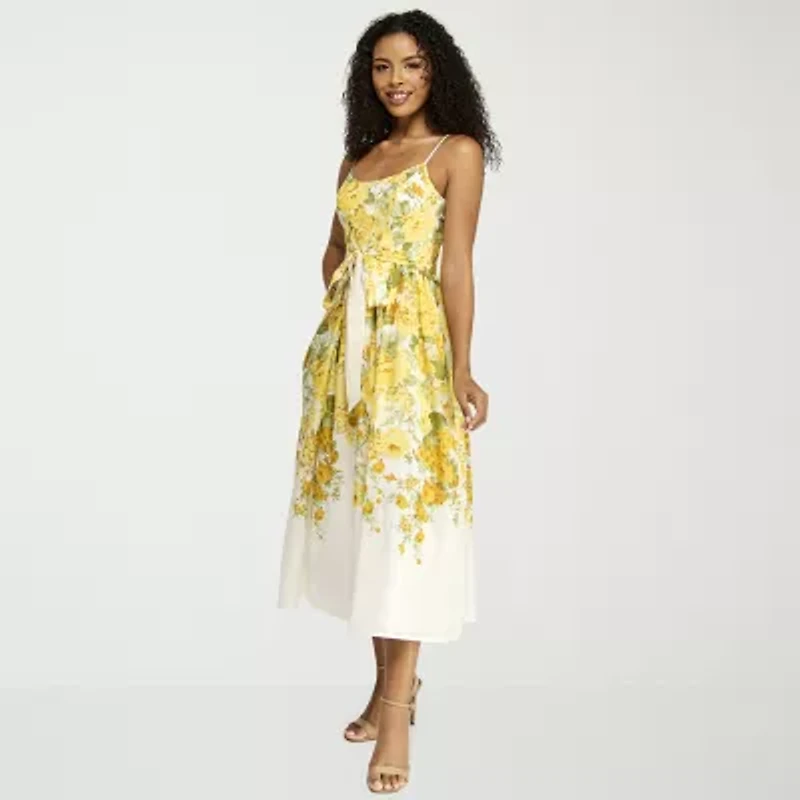 Premier Amour Womens Sleeveless Floral Midi Fit + Flare Dress