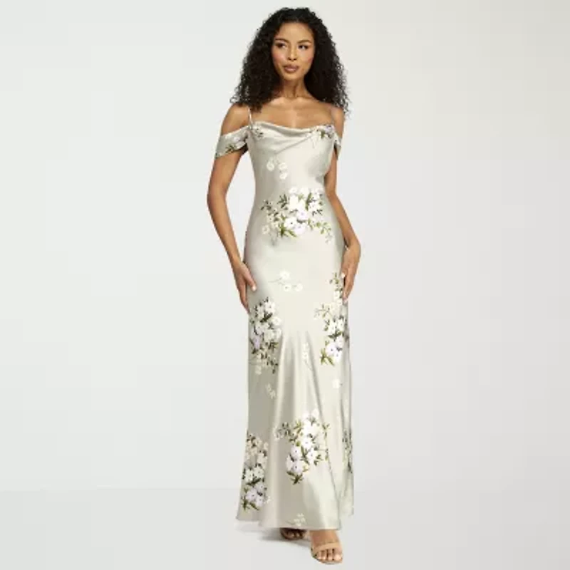 Premier Amour Womens Short Sleeve Floral Fitted Gown