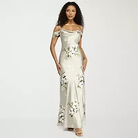 Premier Amour Womens Short Sleeve Floral Fitted Gown