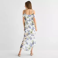 by&by Womens Juniors Floral High-Low Fit + Flare Dress