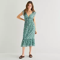 Emerald Sundae Womens Juniors Short Sleeve Floral Midi Maxi Dress