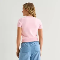 Forever 21 Womens Juniors Crew Neck Short Sleeve Button Cardigan