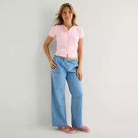 Forever 21 Womens Juniors Crew Neck Short Sleeve Button Cardigan