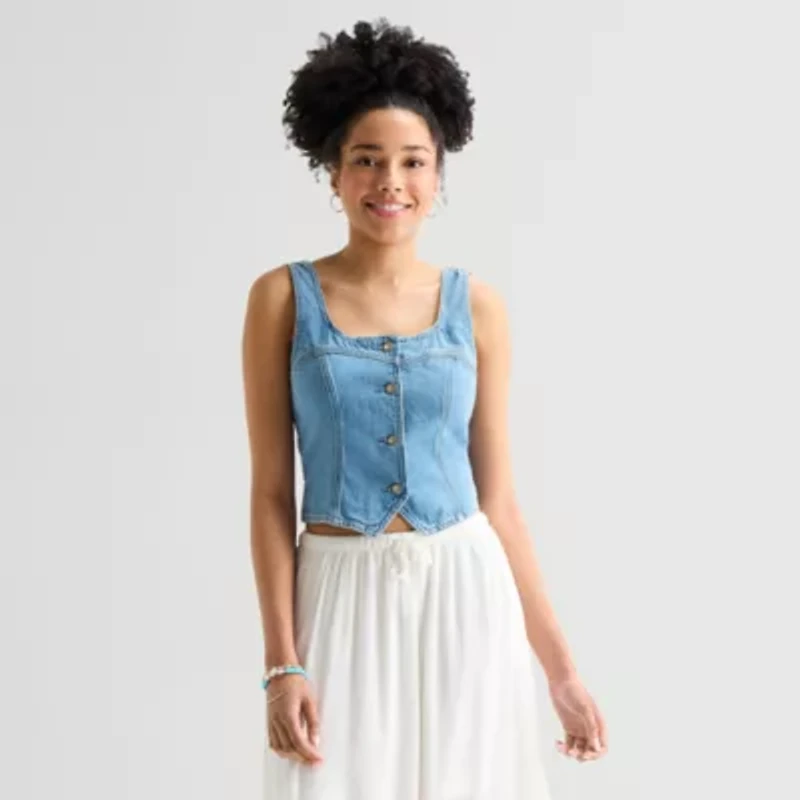 Arizona Womens Juniors Square Neck Sleeveless Vest