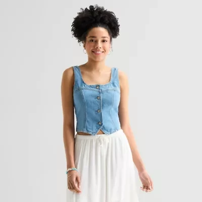 Arizona Womens Juniors Square Neck Sleeveless Vest