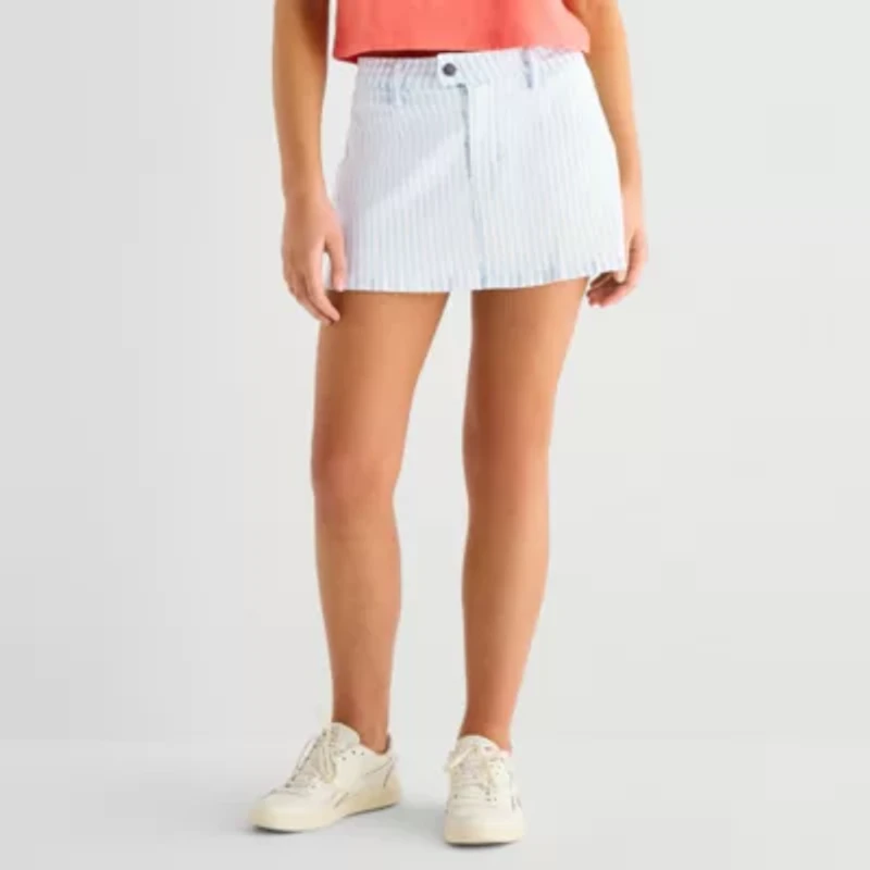 Arizona Striped Womens Juniors Low Rise Stretch Fabric Denim Skirt