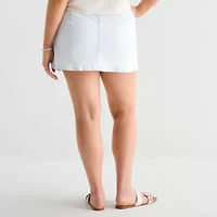 Arizona Striped Womens Juniors Plus Low Rise Stretch Fabric Denim Skirt