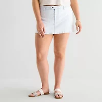 Arizona Striped Womens Juniors Plus Low Rise Stretch Fabric Denim Skirt