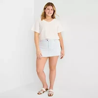 Arizona Striped Womens Juniors Plus Low Rise Stretch Fabric Denim Skirt