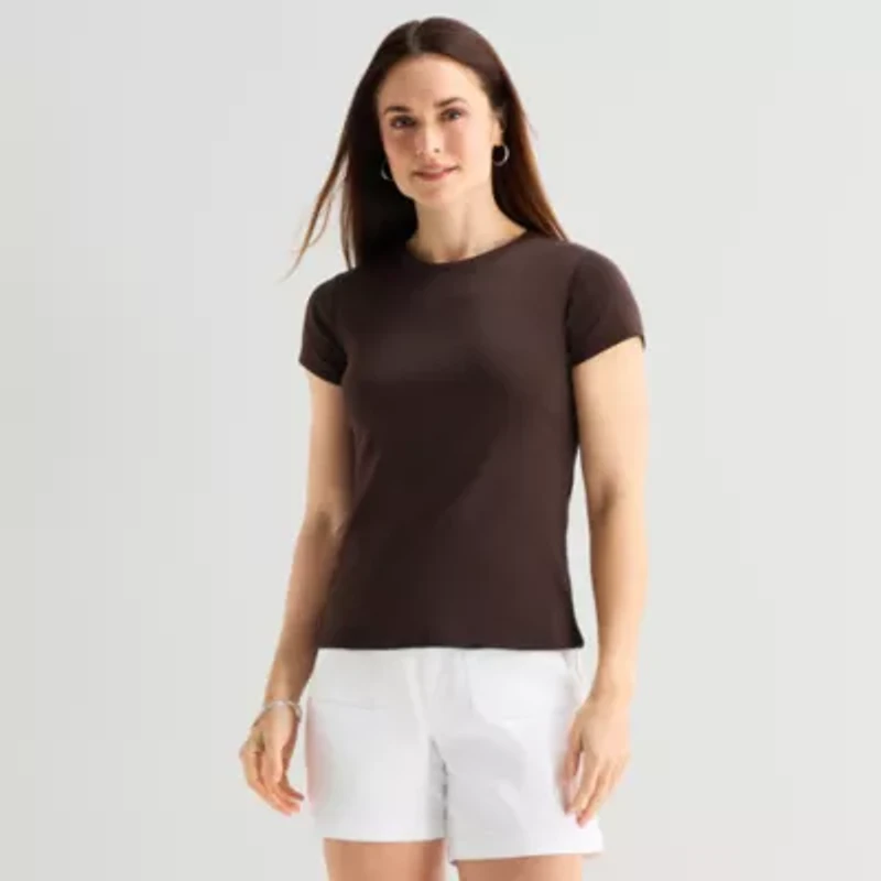Liz Claiborne Womens Crew Neck Short Sleeve T-Shirt
