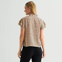 Liz Claiborne Womens Split Crew Neck Short Sleeve Blouse