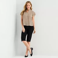 Liz Claiborne Womens Split Crew Neck Short Sleeve Blouse