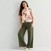 Liz Claiborne Womens Split Crew Neck Short Sleeve Blouse