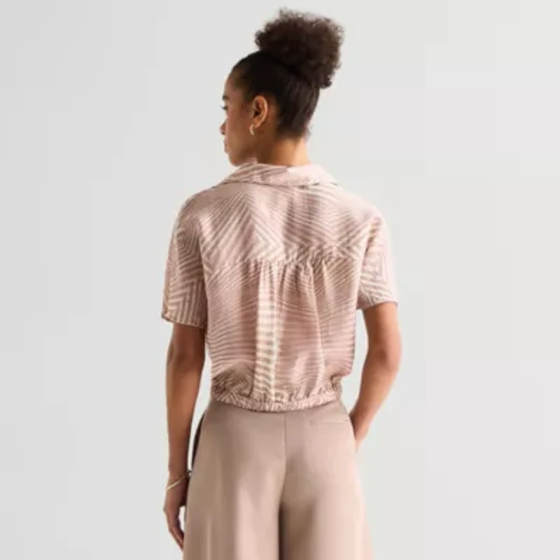 Worthington Womens Dolman Short Sleeve Regular Fit Button-Down Shirt