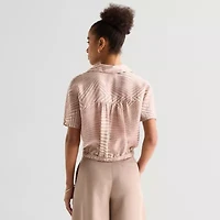 Worthington Womens Dolman Short Sleeve Regular Fit Button-Down Shirt