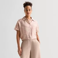 Worthington Womens Dolman Short Sleeve Regular Fit Button-Down Shirt