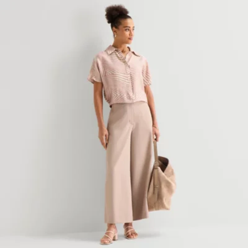 Worthington Womens Dolman Short Sleeve Regular Fit Button-Down Shirt