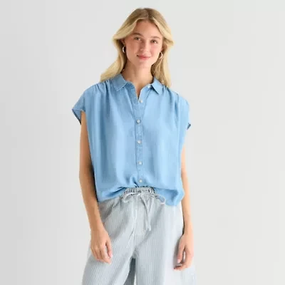 a.n.a Womens Short Sleeve Blouse