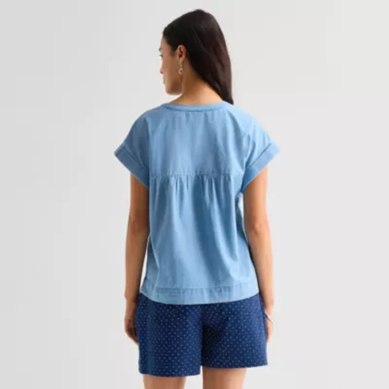 St. John's Bay Womens Round Neck Short Sleeve Blouse