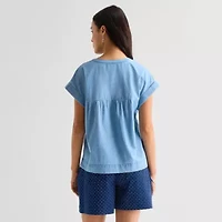 St. John's Bay Womens Round Neck Short Sleeve Blouse