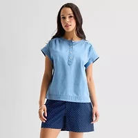 St. John's Bay Womens Round Neck Short Sleeve Blouse